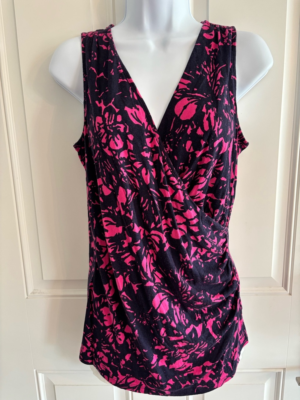 Talbots Navy and Hot Pink Sleeveless Faux-Wrap Tank